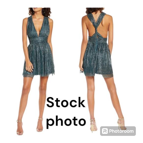 Lulu's Iridescent Teal Blue "Ailey Skater Dress" with Twisted Back Straps Size M - Picture 3 of 11